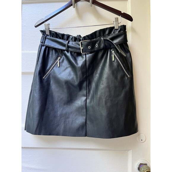 MARC NEW YORK Faux Leather Skirt M Black Elastic Waist Aline Grunge Club Night - Picture 6 of 8